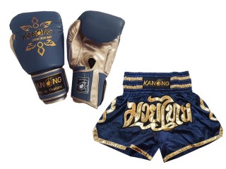 Kanong Boxing gloves and Personalize Muay Thai shorts: Set-121-Navy