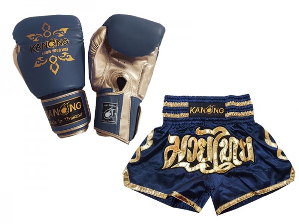Kanong Muay Thai gloves and Custom Muay Thai shorts: Set-121-Navy