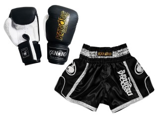 Kanong Muay Thai gloves and Custom Muay Thai shorts: Set-208-Black