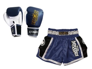 Kanong Muay Thai gloves and Custom Muay Thai shorts: Set-208-Navy