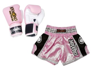 Kanong Muay Thai gloves and Custom Muay Thai shorts: Set-208-Pink