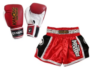 Kanong Muay Thai gloves and Custom Muay Thai shorts: Set-208-Red