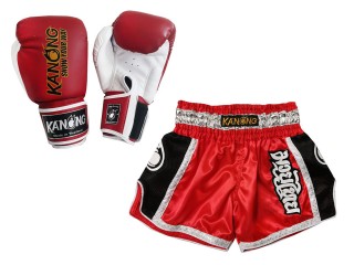 Kanong Muay Thai gloves and Custom Muay Thai shorts: Set-208-Red