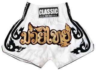 Classic Muay Thai Fight Shorts girls : CLS-016 White-W