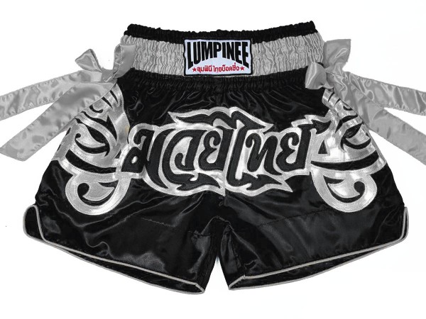Lumpinee Muay Thai Shorts : LUM-051-Black-Silver | MuayThaiChoice.com
