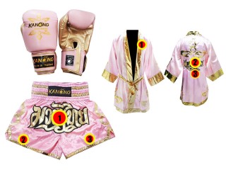 Custom Muay Thai Fight Robe + Muay Thai Shorts + Matching Muay Thai Gloves : Pink Lai Thai