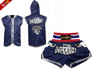 Custom Muay Thai Boxing Hoodie and Shorts for Kids  : Navy Elephant