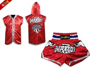 Custom Muay Thai Boxing Hoodie and Shorts for Kids  : Red Elephant