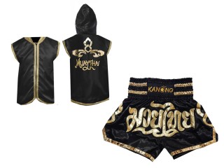 Custom Muay Thai Hoodies + Muay Thai Shorts : Black Lai Thai