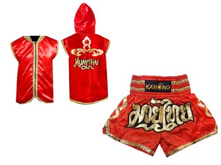 Custom Muay Thai Hoodies + Muay Thai Shorts : Red Lai Thai