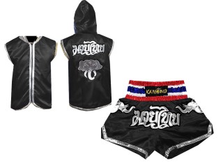 Custom Muay Thai Shorts and Boxing Hoodie : Black Elephant