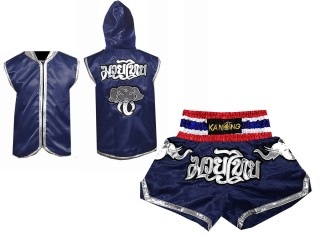 Custom Muay Thai Shorts and Boxing Hoodie : Navy Elephant