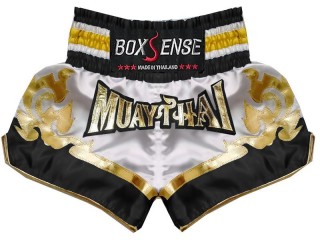 Boxsense Thai Boxing Shorts : BXS-099-White-Black