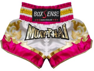 Boxsense Thai Boxing Shorts : BXS-099-White-Pink