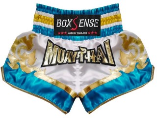 Boxsense Thai Boxing Shorts : BXS-099-White-Skyblue
