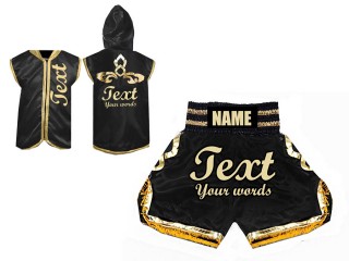 Custom Boxing Hoodie and Shorts set : Black and Gold