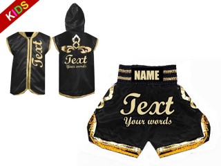 Custom Kids Boxing Hoodies + Boxing Shorts : Black - Gold