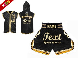 Custom Kids Boxing Hoodie and Shorts set : Black - Gold