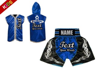 Custom Kids Boxing Hoodies + Boxing Shorts : Blue