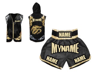 Custom Boxing Hoodies + Boxing Shorts : Black