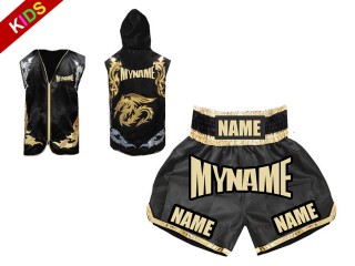 Custom Kids Boxing Hoodies + Boxing Shorts : Black