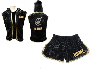 Custom Women Boxing Hoodies + Women Boxing Shorts : Black