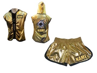 Custom Women Boxing Hoodies + Women Boxing Shorts : Gold