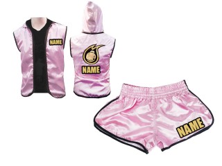 Custom Women Boxing Hoodies + Women Boxing Shorts : Pink