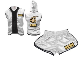 Custom Women Boxing Hoodies + Women Boxing Shorts : Silver
