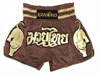 Kanong Tiger walk Muay Thai boxing Shorts : KNS-135-Light Brown