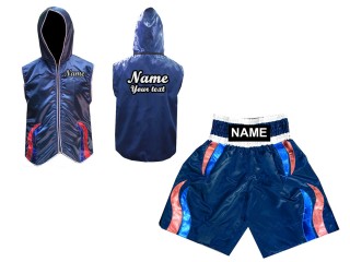 Custom Boxing Hoodie and Shorts set : KNCUSET-004-Navy