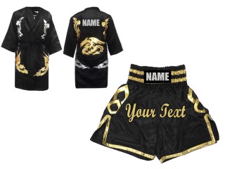Custom Boxing Robe and Shorts set : KNCUSET-101-Black