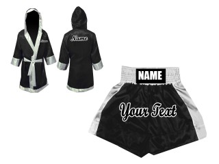 Custom Boxing set - Boxing Robe and Boxing Shorts : KNCUSET-103-Black