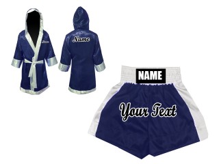 Custom Boxing set - Boxing Robe and Boxing Shorts : KNCUSET-103-Navy