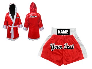 Custom Boxing set - Boxing Robe and Boxing Shorts : KNCUSET-103-Red