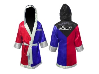 Kanong Custom Boxing Fight Robe with hood : KNFIR-001-Black-Blue-Red