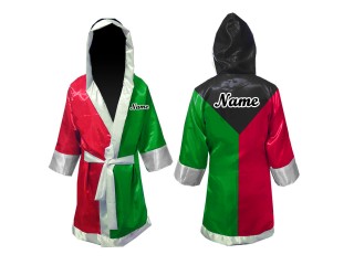 Kanong Custom Boxing ight Robe with hood : KNFIR-001-Black-Green-Red