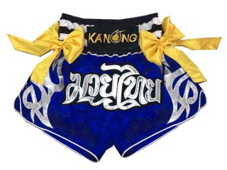 Kanong Muay Thai Kick boxing Shorts with ribbons : KNS-127-Blue