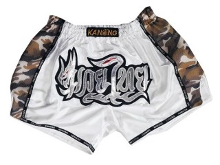 Kanong Retro Thai Boxing Shorts : KNSRTO-231-White