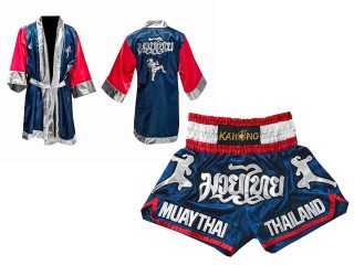 Custom Muay Thai Robe and Shorts set : Navy Nak Muay