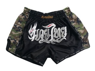 Kanong Retro Thai Boxing Shorts : KNSRTO-231-Black