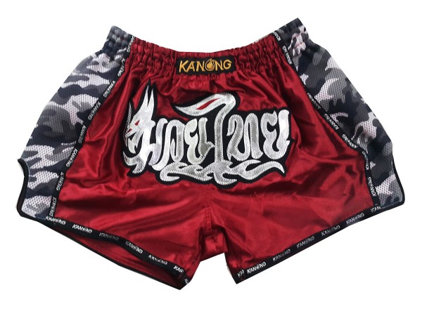 Kanong Retro Thai Boxing Shorts : KNSRTO-231-Maroon | MuayThaiChoice.com