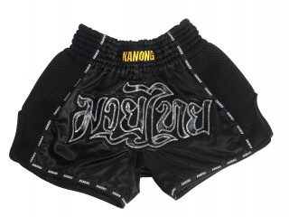 Kanong Retro Thai Boxing Shorts : KNSRTO-206-Black