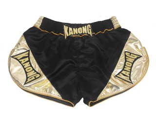 Kanong Women's Retro Thai Boxing Shorts : KNSRTO-201-Black-Gold