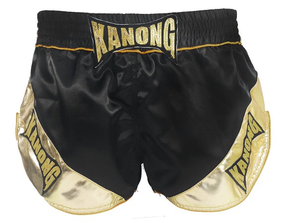 Kanong Women's Retro Thai Boxing Shorts : KNSRTO-201-Black-Gold