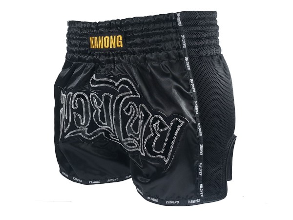 Kanong Retro Thai Boxing Shorts : KNSRTO-206-Black | MuayThaiChoice.com